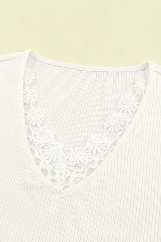 Lace Crochet Ribbed V Neck Tank Top