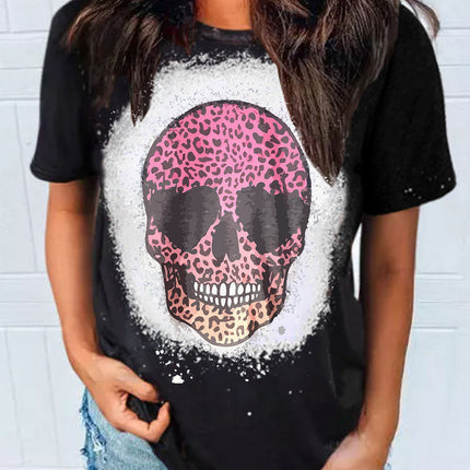 Western Pattern Leopard Letter Print Short Sleeve T-shirt