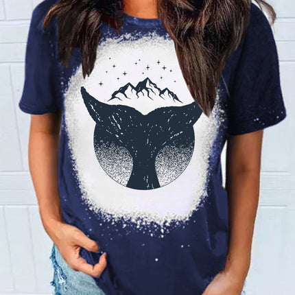 Western Pattern Leopard Letter Print Short Sleeve T-shirt