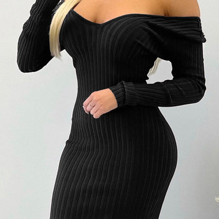 Off the Shoulder Ribbed Bodycon Mini Dress