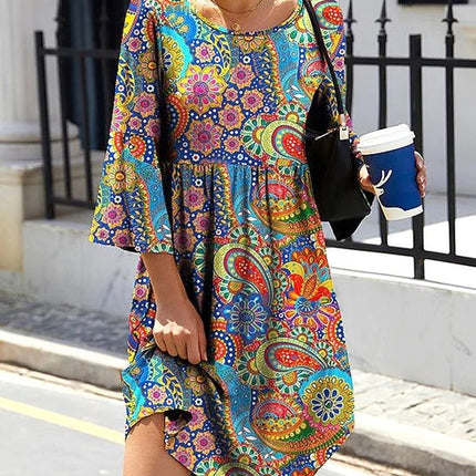 Retro Floral Paisley Empire Waist Mini Dress