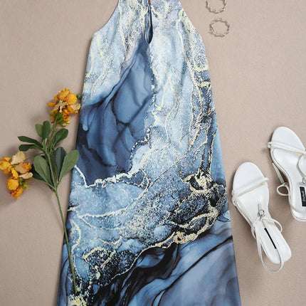 Glam Night Gold Marble Print Ocean Wave Mini Dress