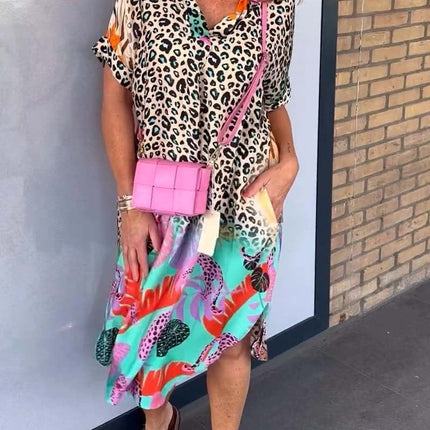 Boho Casual Leopard Print Short Sleeve Dress