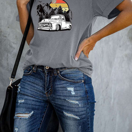 Casual Pick Up Truck Print Graphic Tee