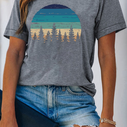 Floral Print Round Neck Short Sleeve Tunic Top