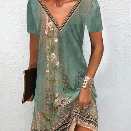 Green Strap Print Mini Dress