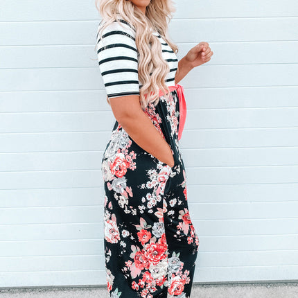 Floral Striped Color Block Lace-up High Waist Maxi Dress