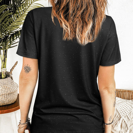 Western Pattern Leopard Letter Print Short Sleeve T-shirt