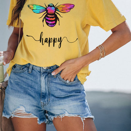 Tie Dyed Gesture Letter Print Short Sleeve T Shirt