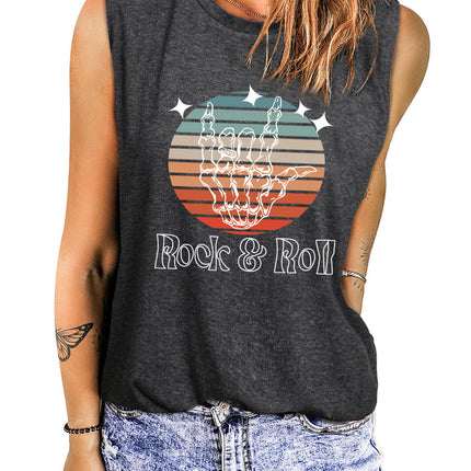 Valentine Heart Print Loose Crew Neck Tank Top
