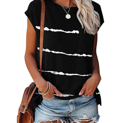 Gradient Color Short Sleeve T-Shirt with Pocket