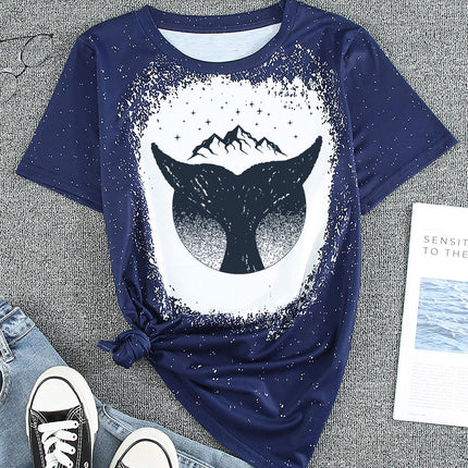 Western Pattern Leopard Letter Print Short Sleeve T-shirt