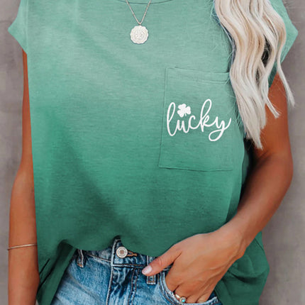 Gradient Color Short Sleeve T-Shirt with Pocket