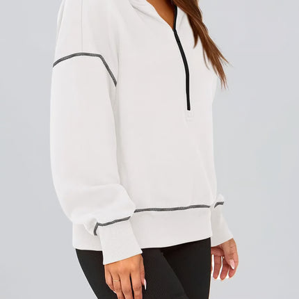 Half Zip Hooded Long Sleeve Cropped Pullover