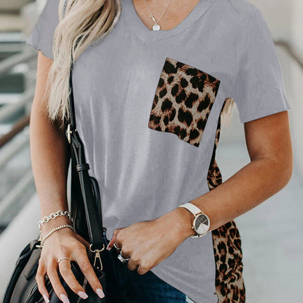 Wihte Leopard Printed Splicing T-Shirt