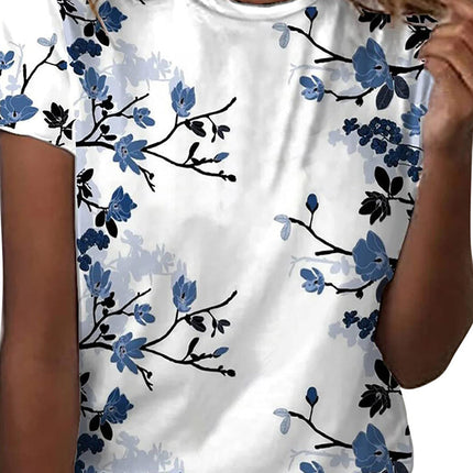 Floral Print Round Neck Short Sleeve T Shirt