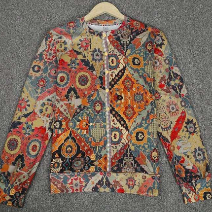 Culture Print Button Up Long-Sleeved Top