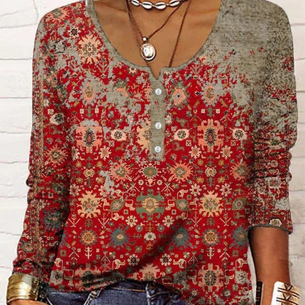 Retro Autumn Aztec Print Long Sleeve Top