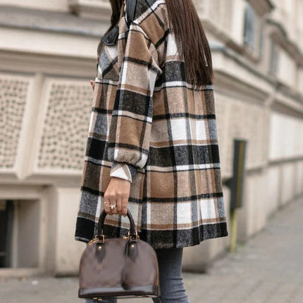 Stylish Check Print Coffee Outerwear