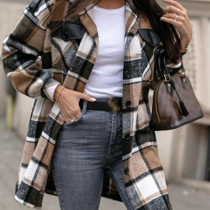 Stylish Check Print Coffee Outerwear