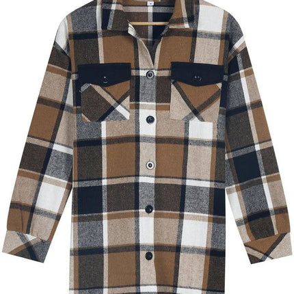 Stylish Check Print Coffee Outerwear