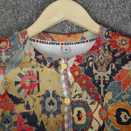 Culture Print Button Up Long-Sleeved Top