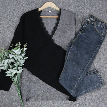 Draped in Style Color Block Long Sleeve Sweater