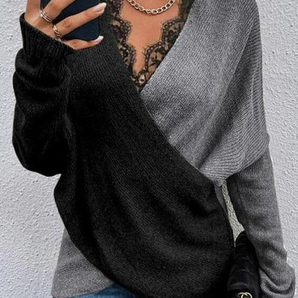 Draped in Style Color Block Long Sleeve Sweater