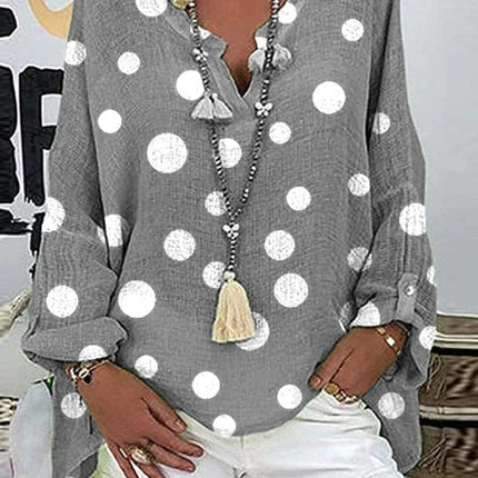 Modern White Polka Dot Relaxed Gray Blouse Tunic Top