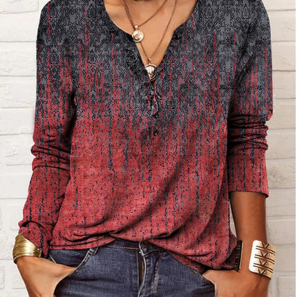 Red Rain Ombre Mandala Print Long Length Sleeve Top