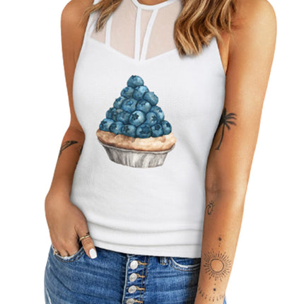 Strappy Mesh Splicing Ribbed Tank Top