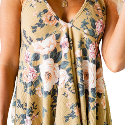 Floral Print Thin Straps Babydoll Tank