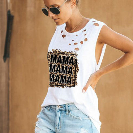 Broken Hole Detail Sleeveless Crew Neck Tank Top