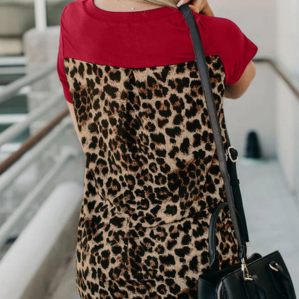 Wihte Leopard Printed Splicing T-Shirt