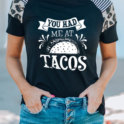 Striped Leopard Print Short Sleeve Women T-shirt