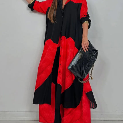 Colorblock Loose Fashionable Casual Two-piece suit