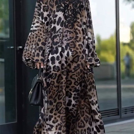 Loose Leopard Print Long Sleeve Dress