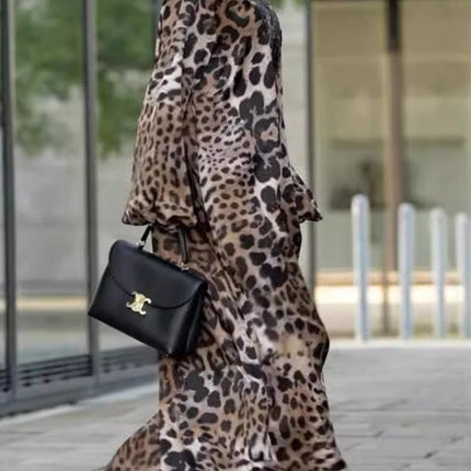 Loose Leopard Print Long Sleeve Dress