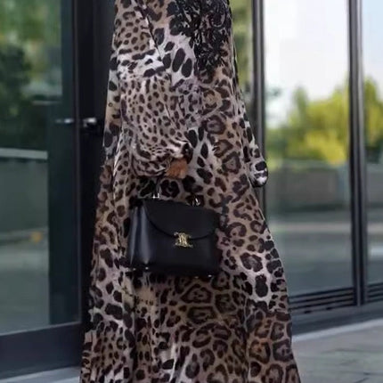Loose Leopard Print Long Sleeve Dress
