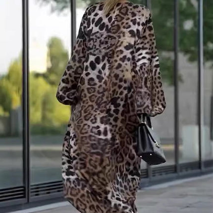 Loose Leopard Print Long Sleeve Dress