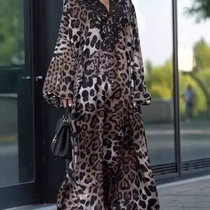 Loose Leopard Print Long Sleeve Dress