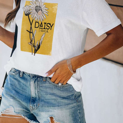 Casual Letter and Car Print Graphic Tee