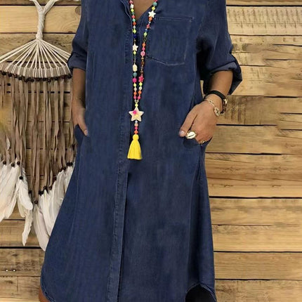 Groovy Plain Collared Midi Dress