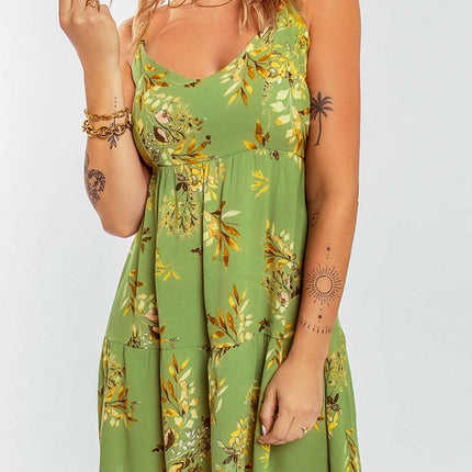 Backless Tied Floral Pattern Spaghetti Straps Dress