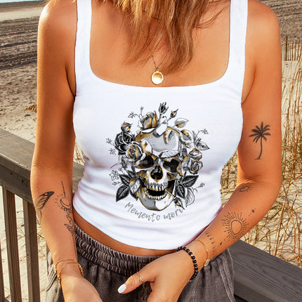 Ribbed Knit Skinny Square Neck Tank Top