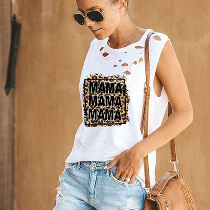 Broken Hole Detail Sleeveless Crew Neck Tank Top