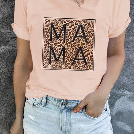 Mama Letter Leopard Print Graphic T-Shirt