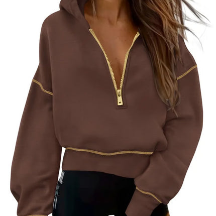 Half Zip Hooded Long Sleeve Cropped Pullover