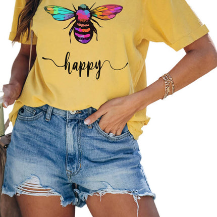 Tie Dyed Gesture Letter Print Short Sleeve T Shirt