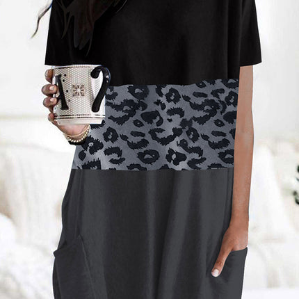 Triple Colorblock Splicing Short Sleeve Mini Dress with Pockets